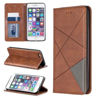 Rhombus textuur horizontale Flip magnetische lederen draagtas met houder & kaartsleuven & portemonnee voor iPhone 6 plus & 6s plus (bruin)