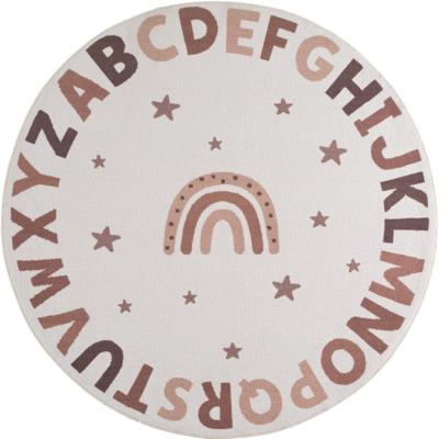Kindervloerkleed Rond ABC COCO Crème - Educatief Speelkleed voor Babykamer & Kinderkamer