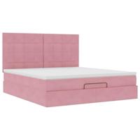 Ottoman bed met matrassen 180x200cm fluweel roze - thumbnail