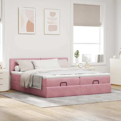 Ottoman bed met matrassen 160x200cm fluweel roze