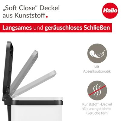 Hailo Öko uno plus M 6192300 Afvalbak 17 l Plaatstaal (b x h x d) 320 x 430 x 340 mm Wit Met voetpedaal 1 stuk(s) - thumbnail