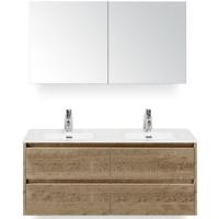 Dante Badmeubelset 120 cm - 4 Laden Natuur Eiken - Keramische Wastafel Wit Cover met Spiegelkast - thumbnail