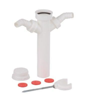 Kirchhoff Kunststof dompelbuis, wit, 1 1/2" H x 250 mm, voor DN40 mm sifon, 3/4" dubbele apparaataansluiting, met houder - 98837938