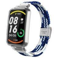 Braided nylon bandje met case - Blauw met wit - Xiaomi Smart band 7 Pro - thumbnail