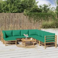 9-delige Loungeset met kussens bamboe groen - thumbnail