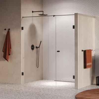 Brauer Void - Carving Nisdeur - 2-Delig - Helder Glas - 180 x 200 cm - Omkeerbaar - met Draaideur 70 cm - Aan Muur - incl. Glascoating - PVD Gunmetal Geborsteld