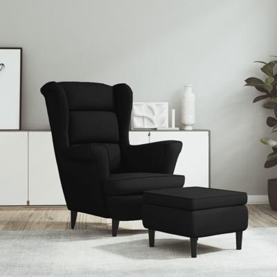 Fauteuil met voetenbank fluweel zwart