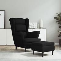 Fauteuil met voetenbank fluweel zwart - thumbnail