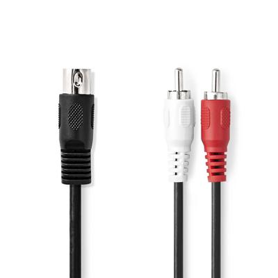 DIN-Audiokabel | DIN 5-Pins Male | 2x RCA Male | Vernikkeld | 1.00 m | Rond | PVC | Zwart