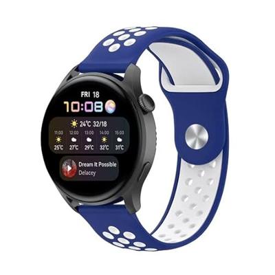 By Qubix - Compatible met Garmin Venu 2 / Garmin Venu 3 - Sport Edition - Blauw + wit - Compatible Garmin bandje - Bandbreedte: 22mm