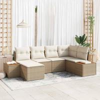 6-delige tuinsofa set met kussens in beige van poly rattan en acacia - thumbnail