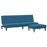 Slaapbank 2-zits met voetenbank fluweel blauw - thumbnail