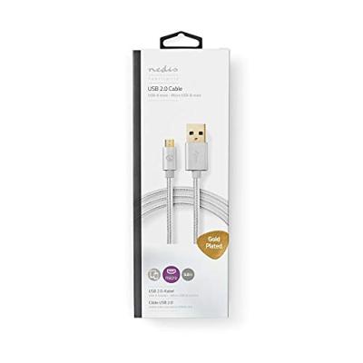 USB-kabel | USB 2.0 | USB-A stekker | USB Micro B stekker | 480 Mbps | verguld | 3.00 m | rond | gevlochten/nylon | aluminium | verpakking met kijkvenster