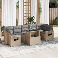 8-delige Loungeset met kussens poly rattan beige - thumbnail