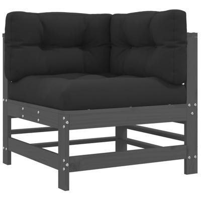 6-delige Loungeset met kussens massief hout grijs - thumbnail
