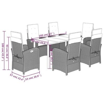 7-delige Tuinset met kussens poly rattan bruin