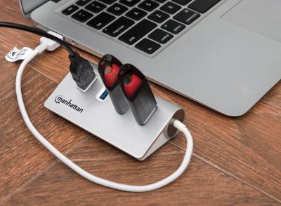 Manhattan 163767 USB 3.2 Gen 1-hub 4 poorten Met aluminium behuizing Wit