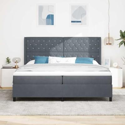 LED Boxspring Bed met Matras Donkergrijs 200 x 200 cm Fluweel