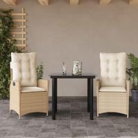 3-delige Tuinset met kussens poly rattan beige - thumbnail