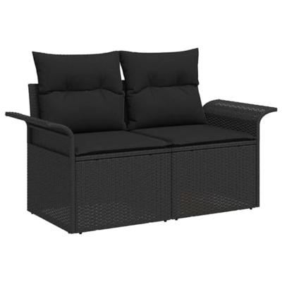 Tuinbankenset met kussen 9 pcs Zwart poly rattan