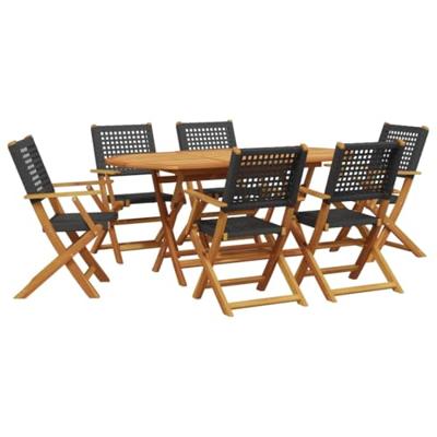 7-delige Tuinset poly rattan en massief hout zwart