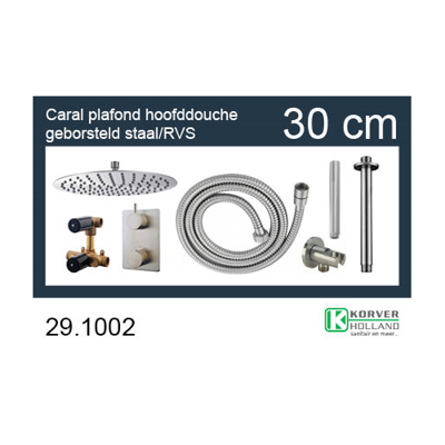 Inbouwthermostaatset Wiesbaden Caral Rond 30cm Plafonduitloop Geborsteld RVS PVD Coating