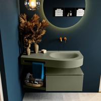 MONDIAZ RIVA 100cm badmeubel onderkast / planchet kleur Army met 1 lade. Wastafel DULCET rechts 0 kraangaten kleur Army. - thumbnail