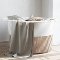 VidaXL Wasmand ø 55x36 cm katoen bruin en wit - thumbnail
