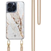 iPhone 15 Pro Max hoesje met beige koord - Marmer goud - thumbnail