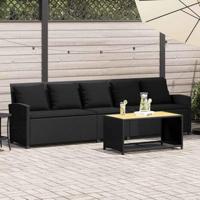 Tuinbank 5-zits met kussens poly rattan zwart - thumbnail