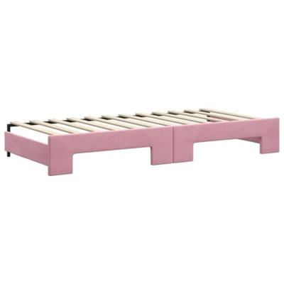 Slaapbank onderschuifbed en matrassen 90x200 cm fluweel roze