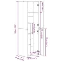 Hoge kast 60x35x180 cm bewerkt hout gerookt eikenkleurig - thumbnail