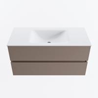 MONDIAZ VICA 100cm badmeubel onderkast Smoke 2 lades. Wastafel CLOUD midden 1 kraangat, kleur Talc. - thumbnail