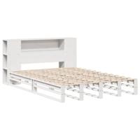Bed met boekenkast zonder matras massief hout wit 140x190 cm - thumbnail
