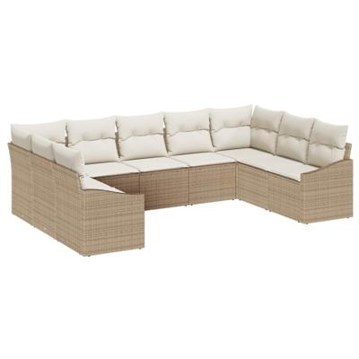 Tuinbankenset met opslag 9 pcs Beige en Crème poly rattan