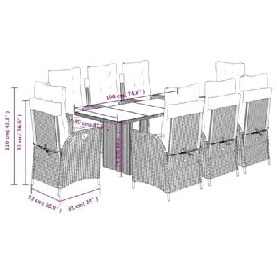 9-delige Tuinset poly rattan zwart