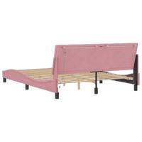 Bedframe met LED zonder matras "Hanko" fluweel roze 160x200 cm - thumbnail