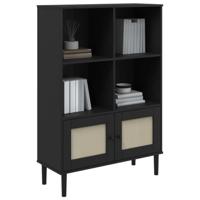 Boekenkast SENJA rattan-look 90x35x130 cm grenenhout zwart - thumbnail