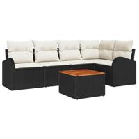 Tuinbankenset met kussen 6 pcs Zwart poly rattan - thumbnail
