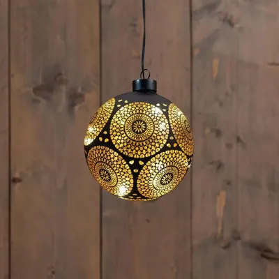 Anna&apos;s Collection LED glazen kerstbal Marrakech 10 lampjes goud Ø 12cm