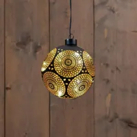 Anna&apos;s Collection LED glazen kerstbal Marrakech 10 lampjes goud Ø 12cm - thumbnail