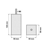 Stalen meubelpoot chroom vierkant 5 bij 5 cm en hoogte 12 cm (M8) (5 x 5 cm) - thumbnail