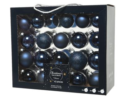 Kerstballen mix glas d7 cm nachtblauw 42 stuks Decoris - Decoris