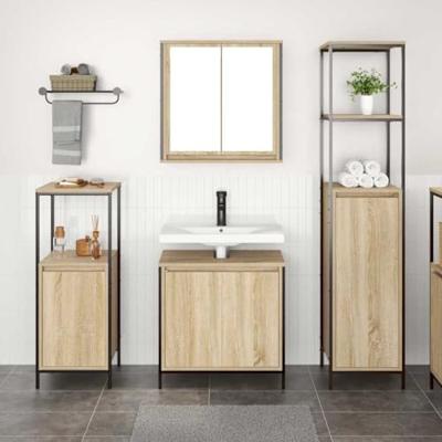 Badkamermeubelset 3 pcs Sonoma Eiken en Zwart Bewerkt hout