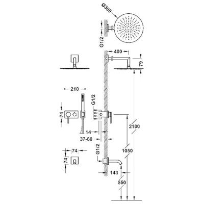 Regendouche set Tres 3V | Inbouw | Mengkraan | 3-weg | Rond | Chroom