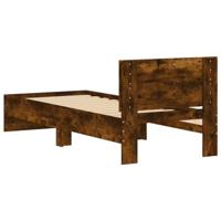 Bedframe met hoofdbord bewerkt hout gerookt eiken 75x190 cm - thumbnail