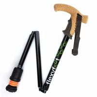 Flexyfoot wandelstok Zwart opvouwbaar met kurken handvat - thumbnail