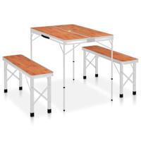 Campingtafel inklapbaar met 2 banken aluminium bruin - thumbnail