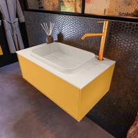 Badkamermeubelset Mondiaz Erin 80 cm met 1 Lade met RIDGE Wastafel Midden Linen met 1 kraangat Greeploos Mat Ocher - thumbnail