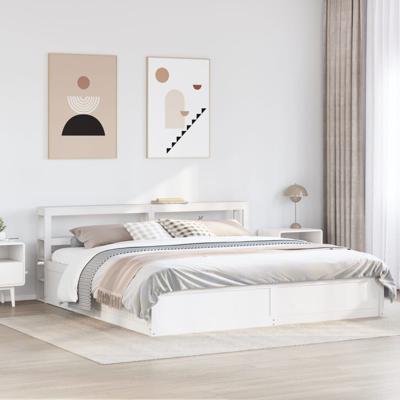 Bedframe met hoofdbord massief grenenhout wit 180x200 cm
